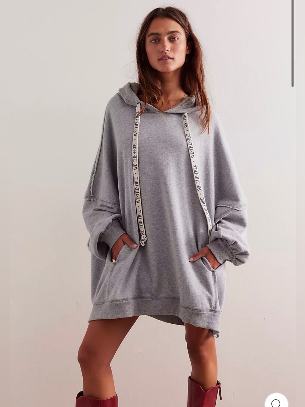 We The Free Oversized Long Heather Gray Hoodie Sweatshirt Large Boho